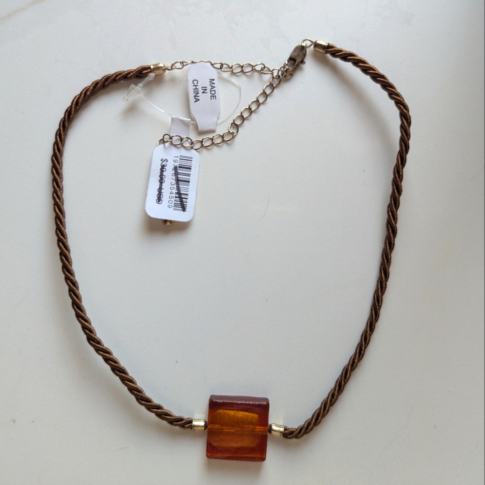 Free People Brown Twisted Cord Necklace with Amber Bead